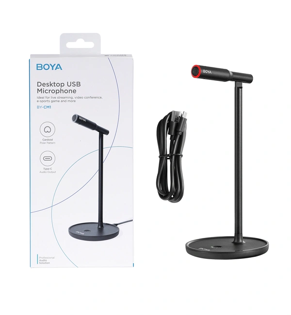 BOYA BY-CM1 USB desktop microphone on a tilting stand