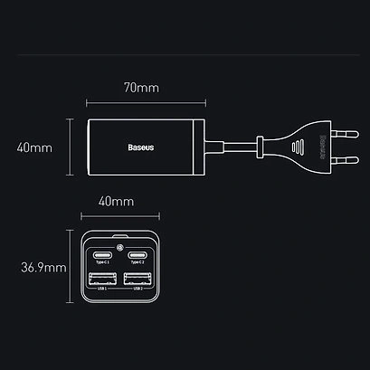 Baseus GaN3 Pro Desktop Charger 65W 2C+2U, USB C charging station Pakistan
