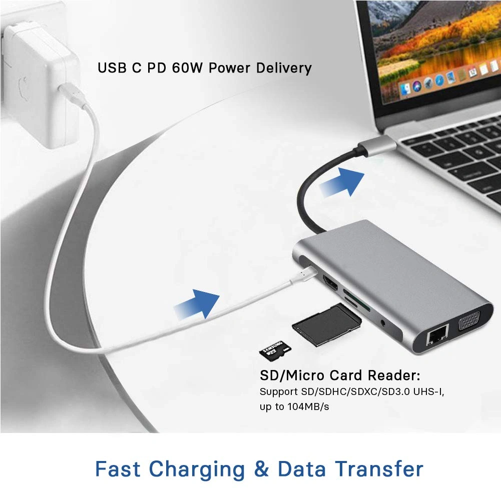 Blueendless 10-in-1 USB C Hub with HDMI VGA and Ethernet ports