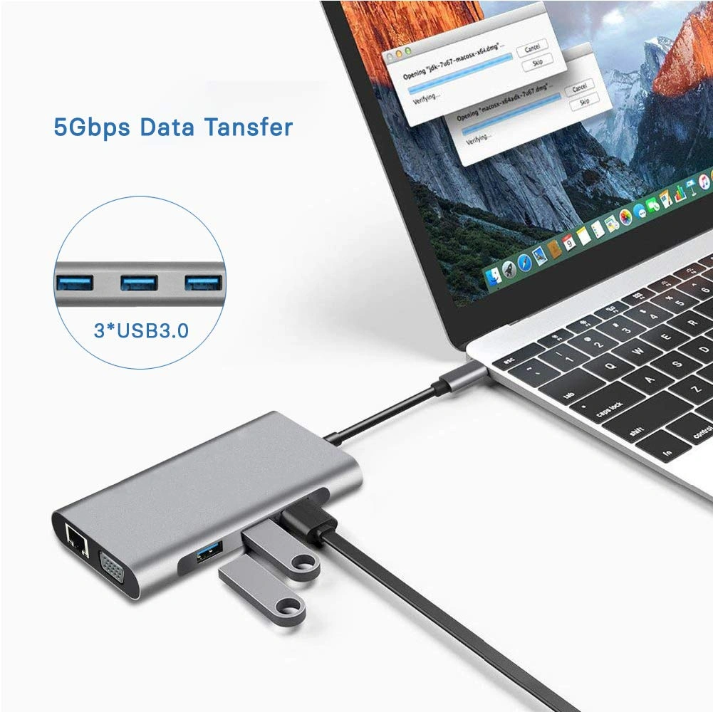 Blueendless 10-in-1 USB C Hub with HDMI VGA and Ethernet ports