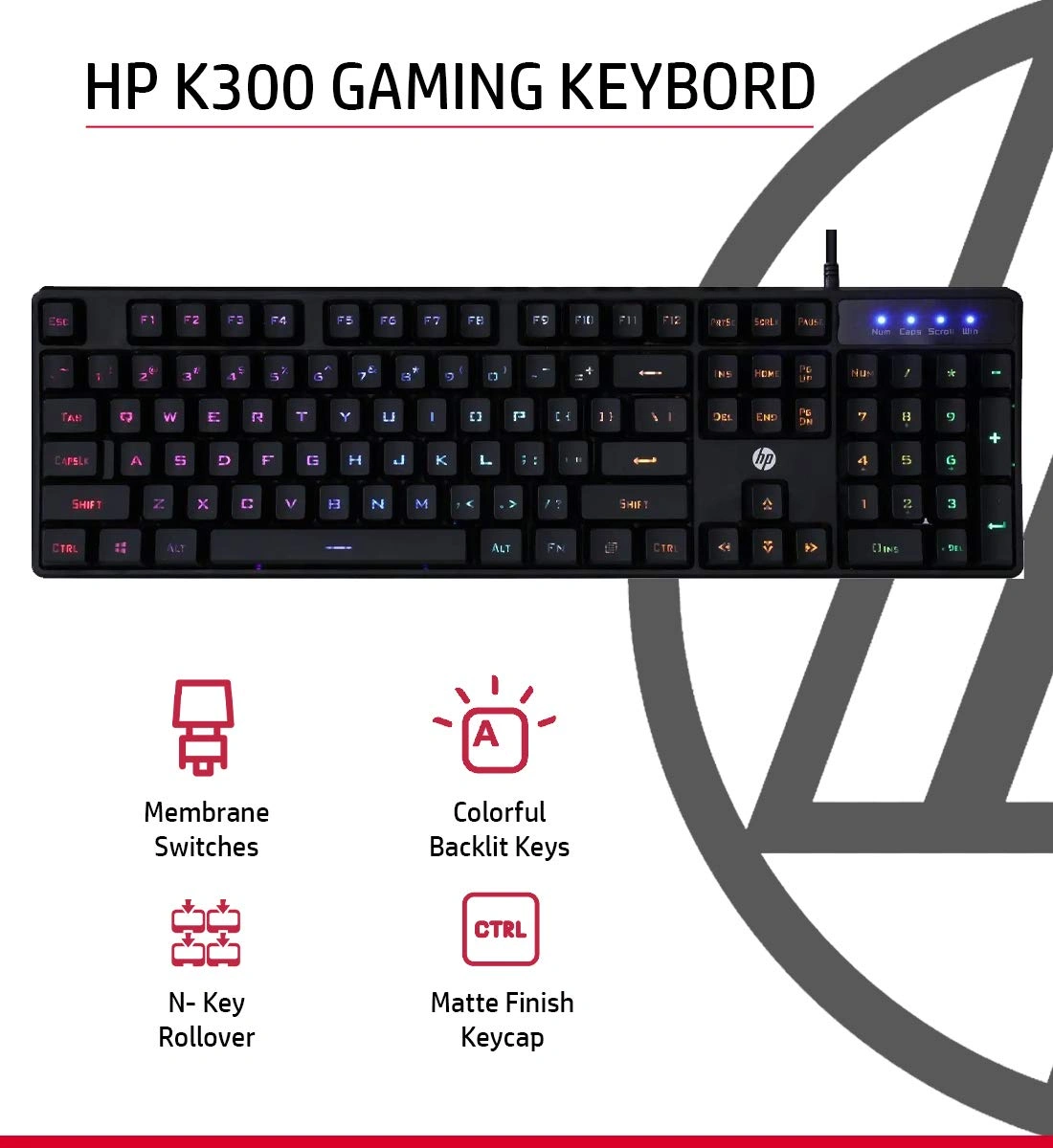 PK300 RGB Wired Gaming Keyboard membrane backlit
