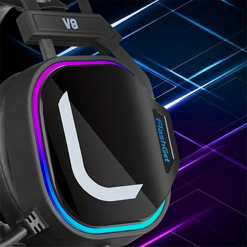 FlashGet V8 RGB gaming headset with USB 7.1 surround sound and streamer lighting, gaming headset price in Pakistan