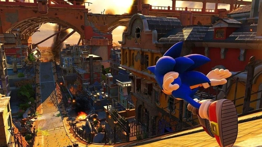 Sonic Forces Nintendo Switch game box showing Modern Sonic running at high speed through a ruined city