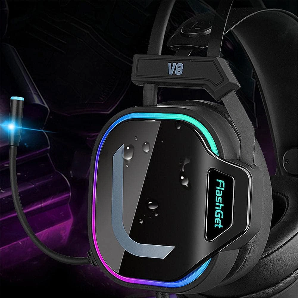 FlashGet V8 RGB gaming headset with USB 7.1 surround sound and streamer lighting, gaming headset price in Pakistan