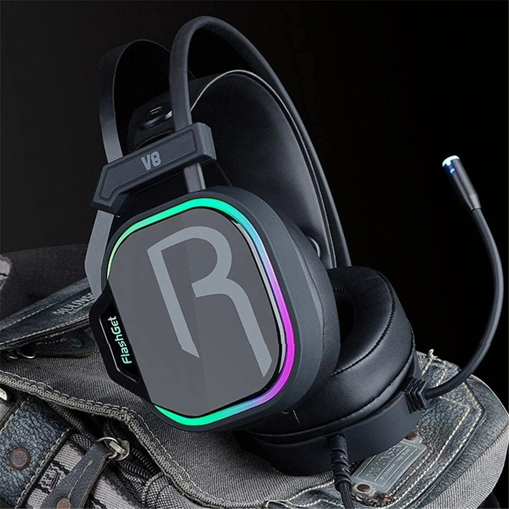 FlashGet V8 RGB gaming headset with USB 7.1 surround sound and streamer lighting, gaming headset price in Pakistan
