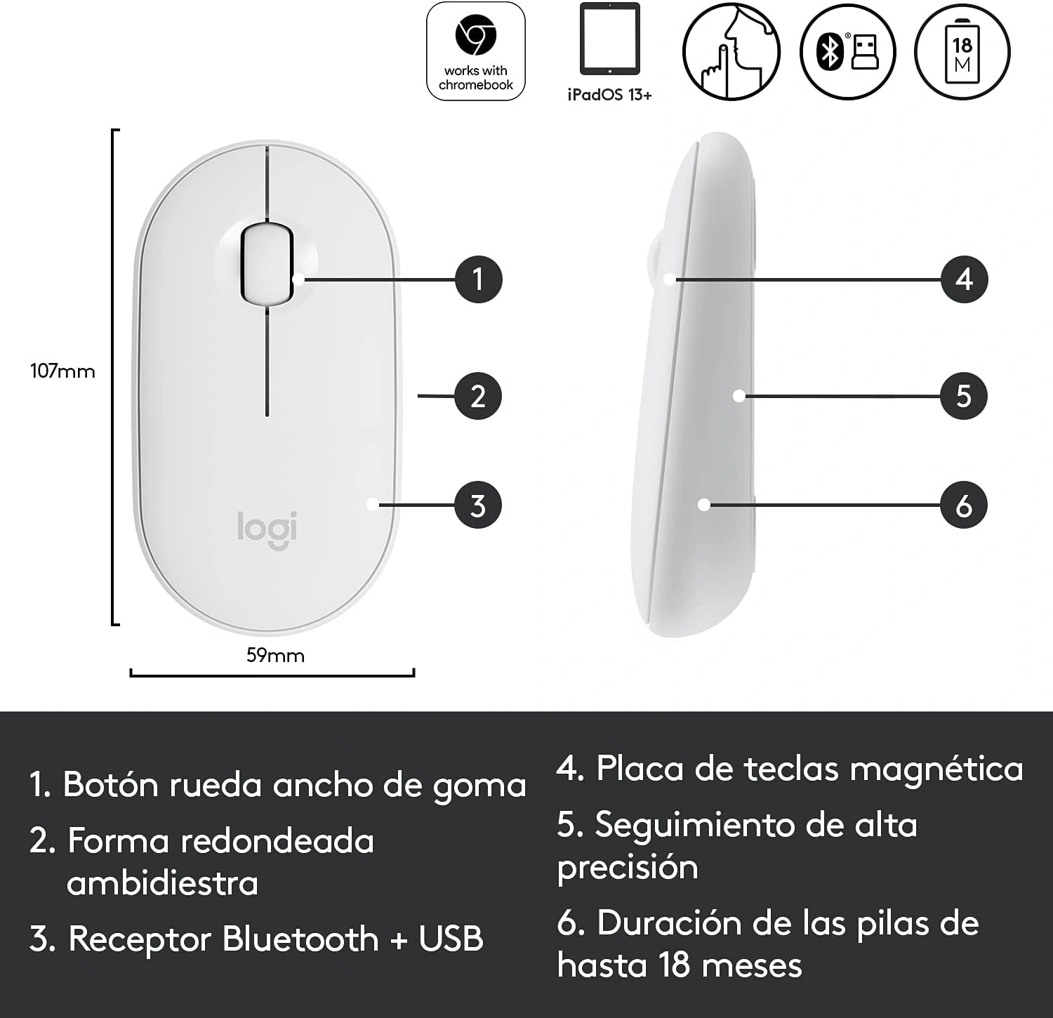 Logitech Pebble M350 Wireless Mouse with Bluetooth or USB - Silent, Slim Computer Mouse - Off White (Renewed)