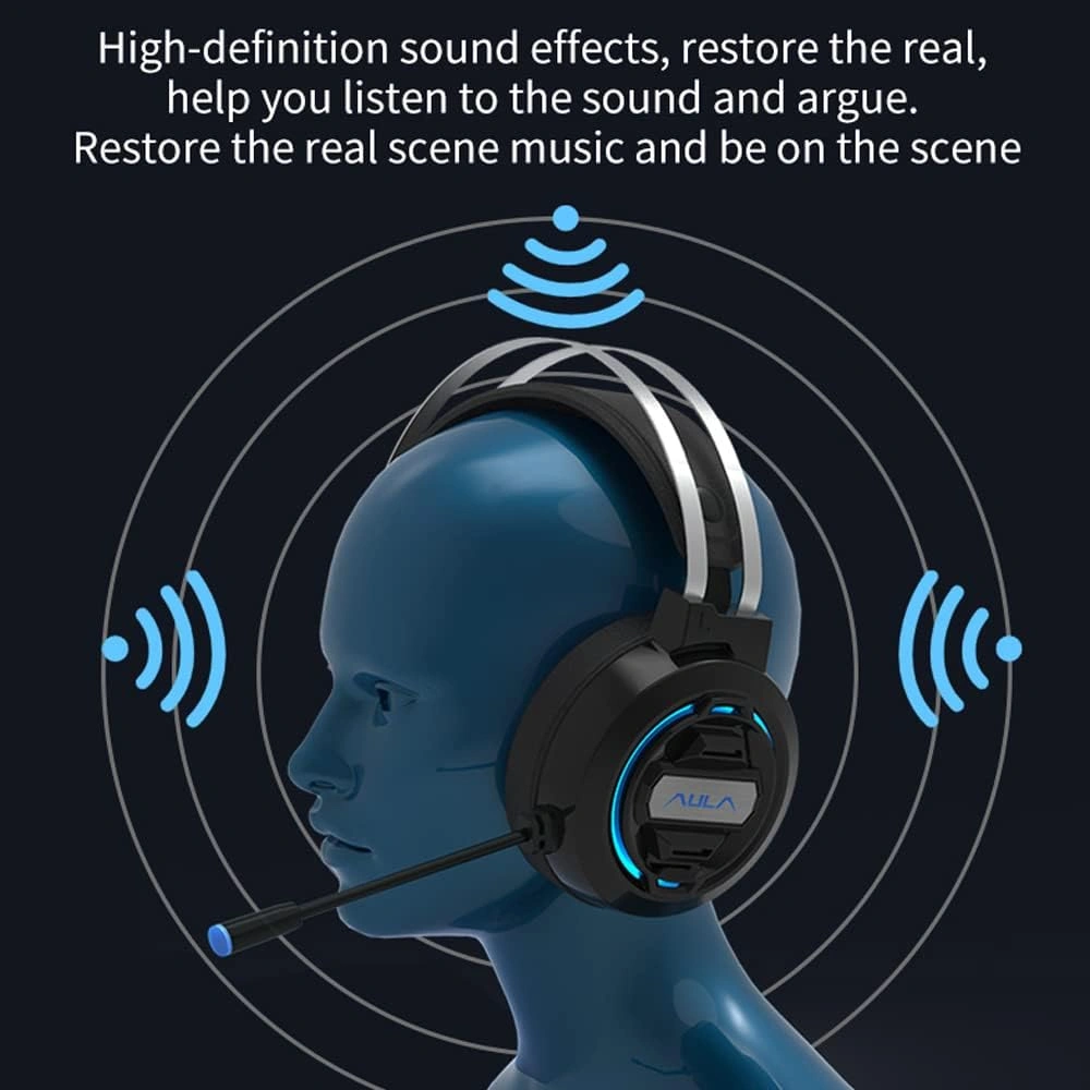 Aula S603 wired gaming headset with 7 color breathing RGB light, gaming headset price in Pakistan