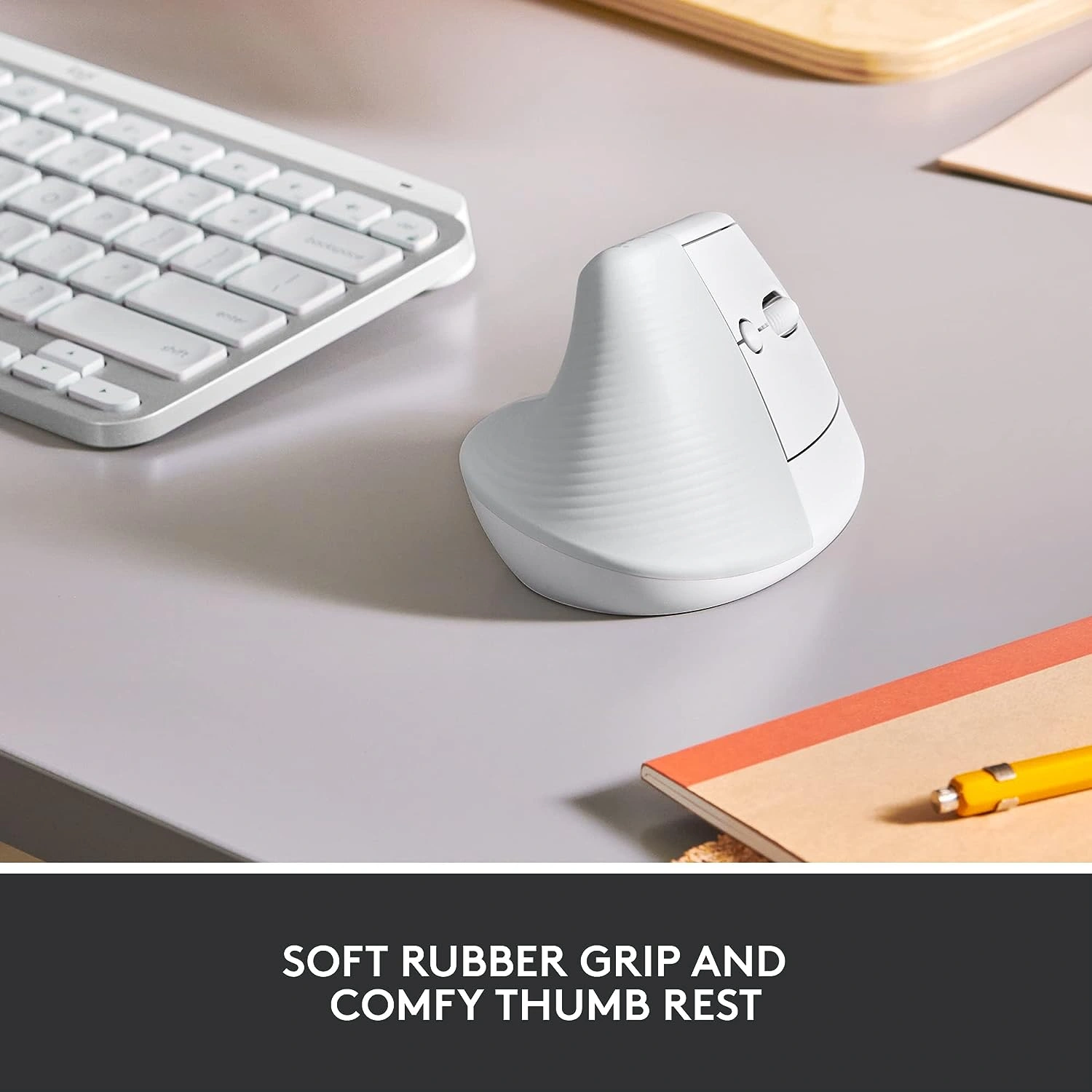 Logitech Lift off white vertical ergonomic wireless mouse for comfortable desk use