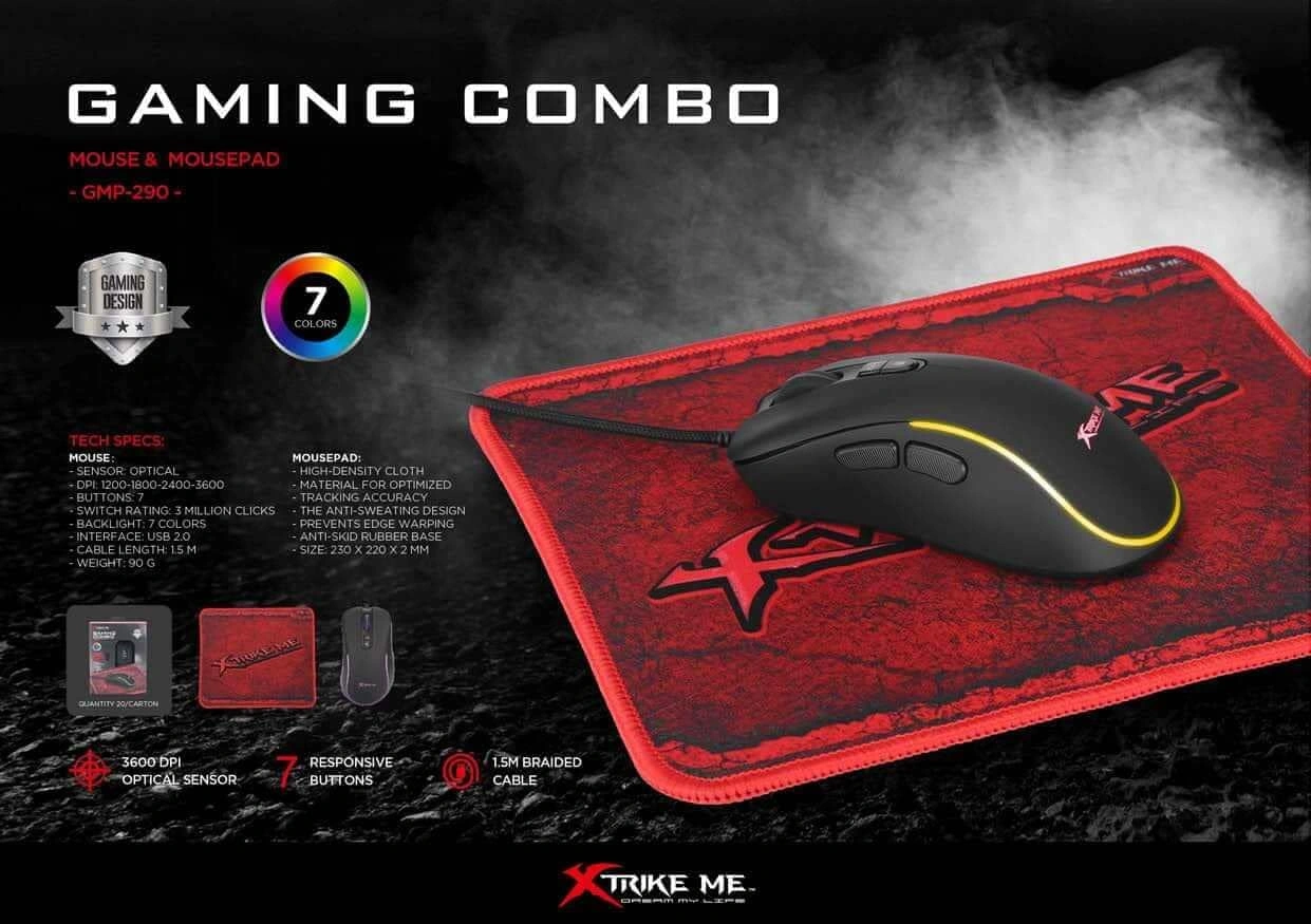 Xtrike Me GMP-290 wired gaming mouse with RGB backlight and matching mouse pad, best gaming mouse price in Pakistan