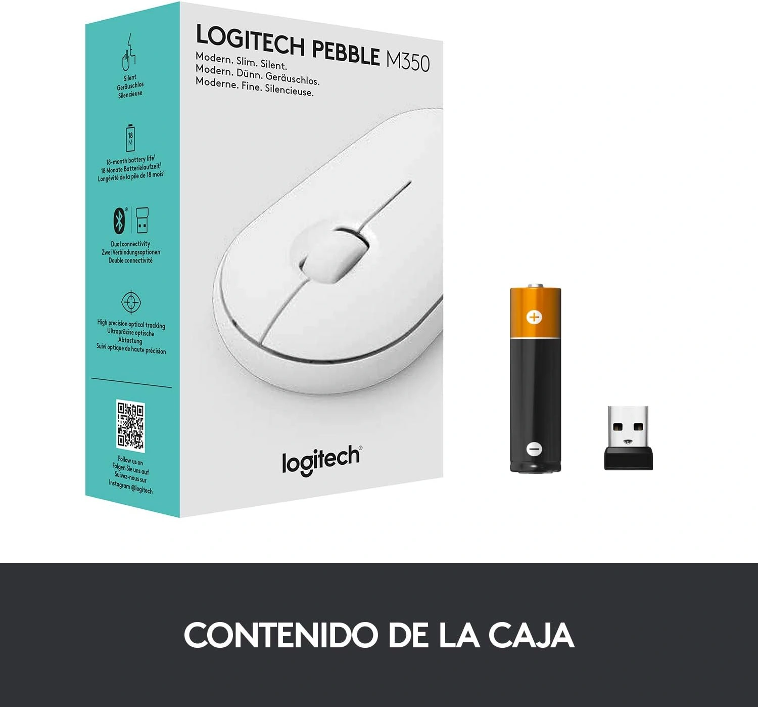 Logitech Pebble M350 Wireless Mouse with Bluetooth or USB - Silent, Slim Computer Mouse - Off White (Renewed)
