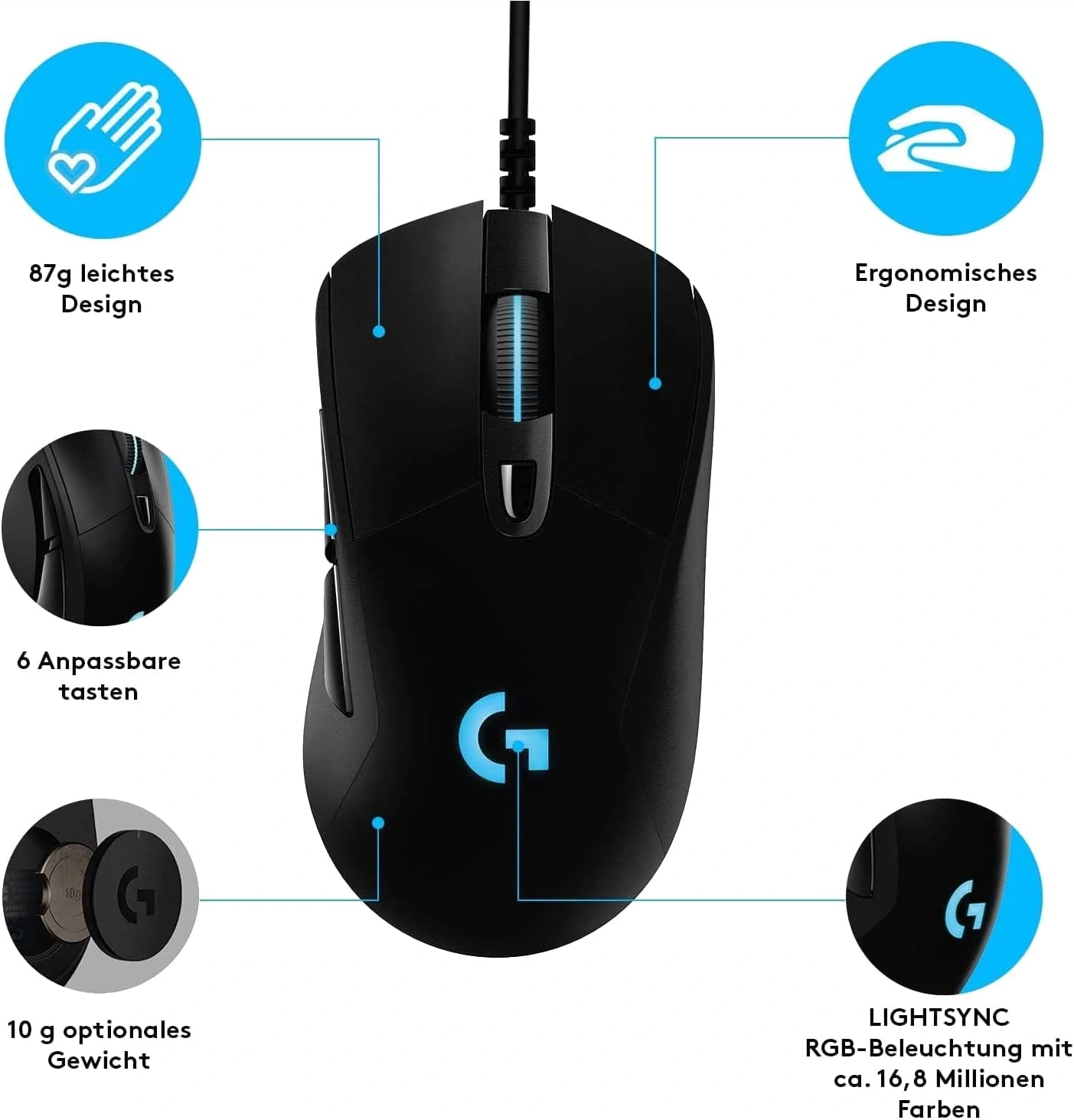 Logitech G403 Hero black wired gaming mouse with RGB lighting, best gaming mouse in Pakistan
