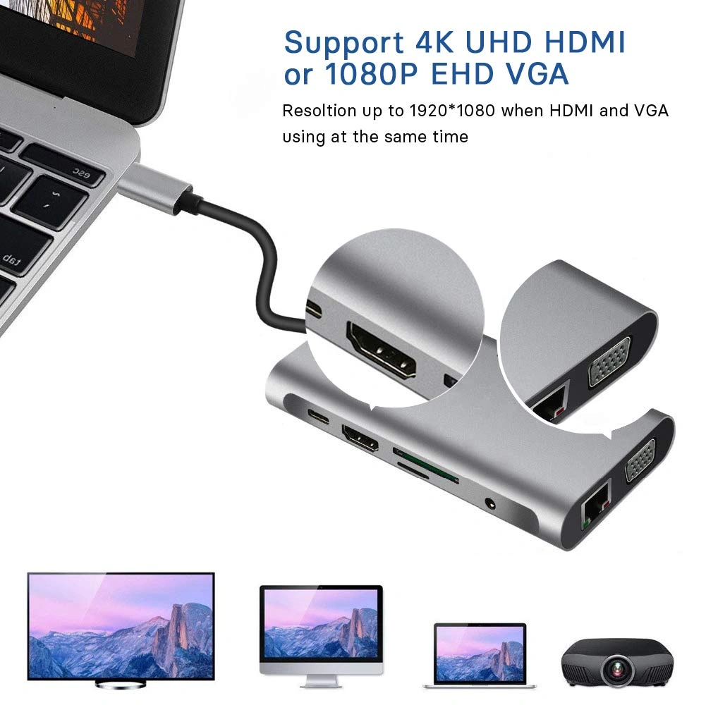 Blueendless 10-in-1 USB C Hub with HDMI VGA and Ethernet ports