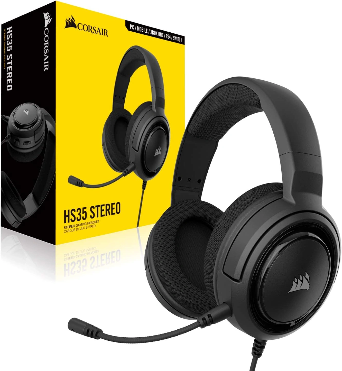 Corsair HS35 stereo gaming headset in carbon black with memory foam earcups, best gaming headset price in Pakistan