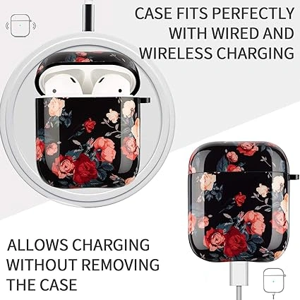 Flower print AirPods 1st/2nd Gen protective hard case on a charging case
