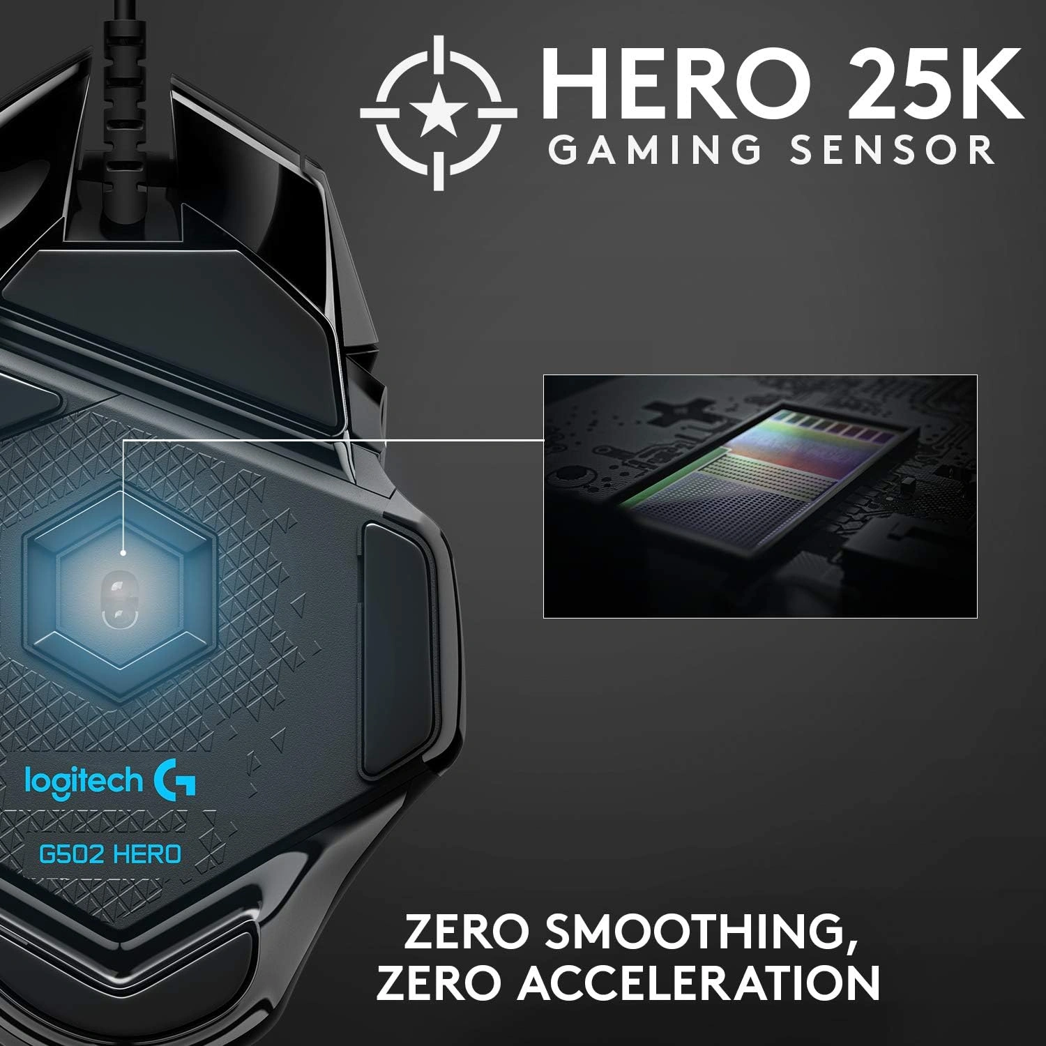 Logitech G502 HERO wired gaming mouse with RGB lighting