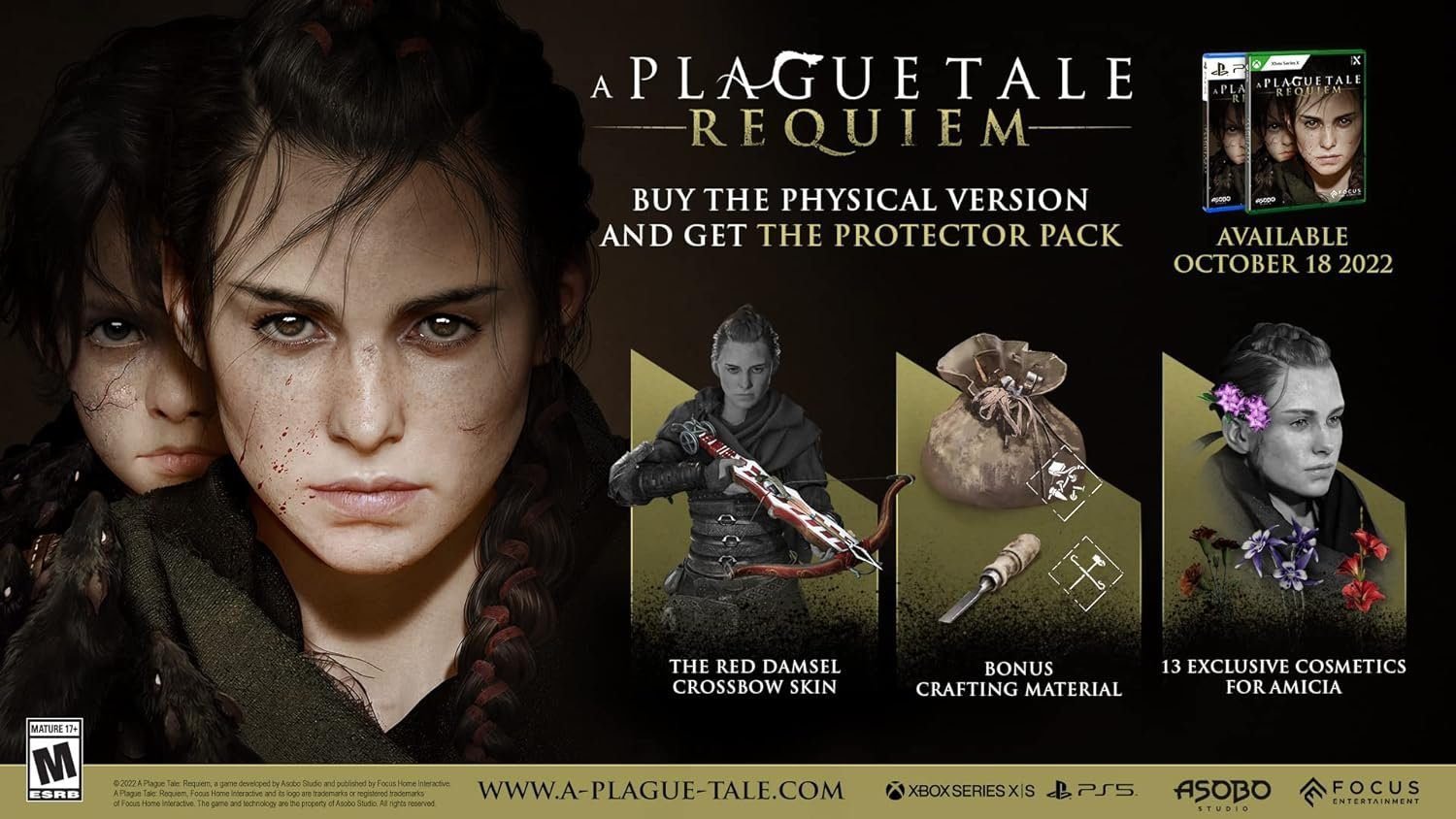 A Plague Tale Requiem PS5 game cover showing Amicia and Hugo in medieval France - Story Adventure Game for PS5