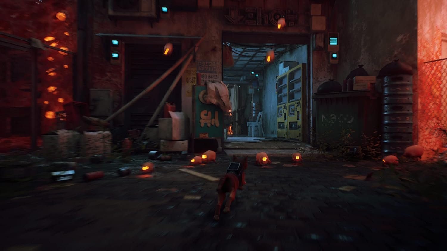 Stray PS5 game cover featuring a stray cat in a neon cybercity - Cat Adventure Game for PS5