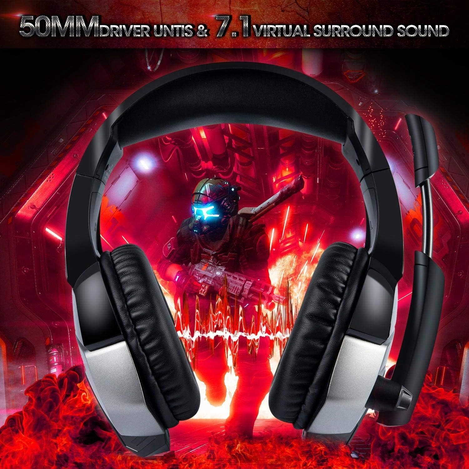 Onikuma K5 Pro gaming headset with blue LED lights for PS4, Xbox, PC and mobile
