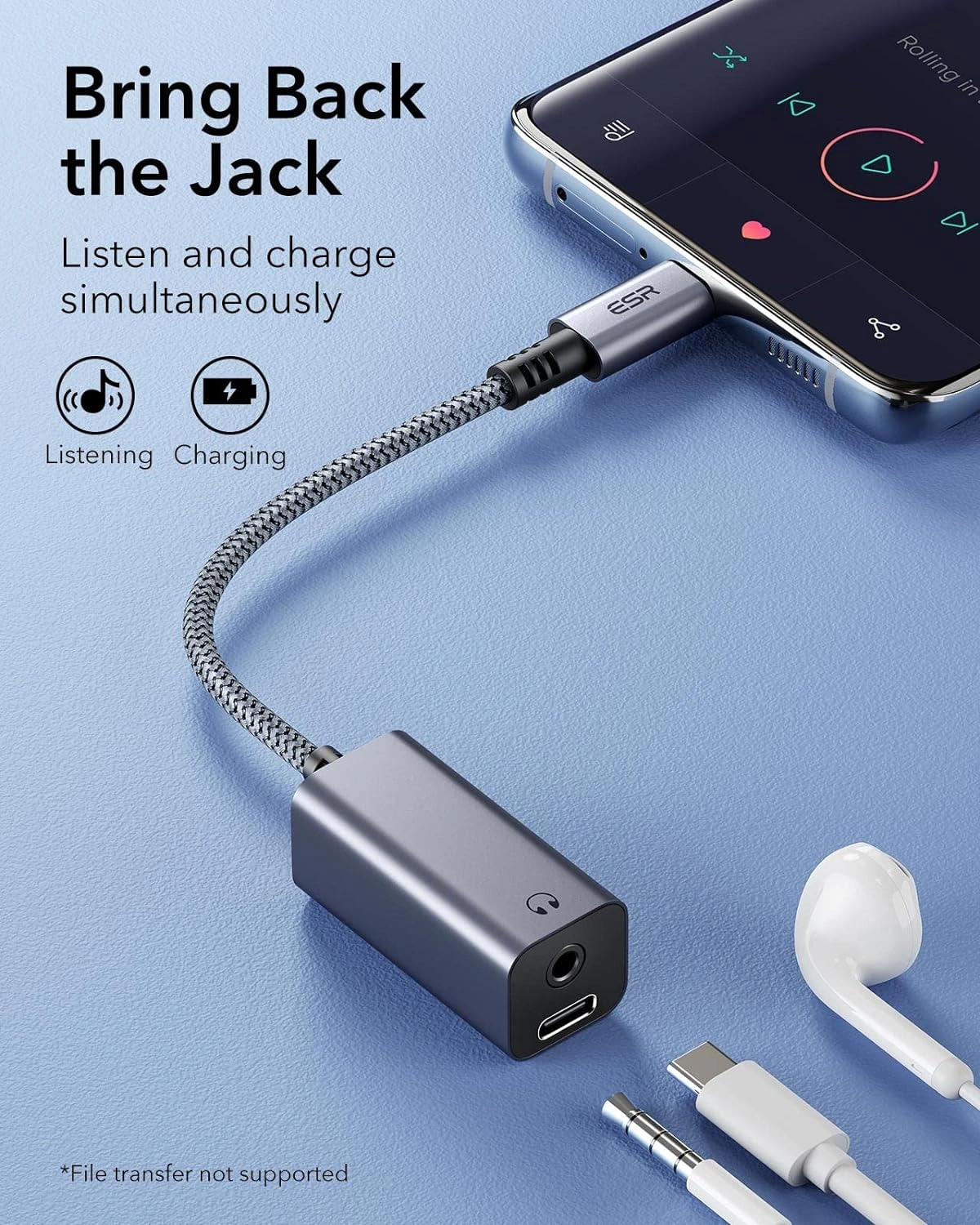ESR USB C Headphone Adapter 2 in 1 grey colour