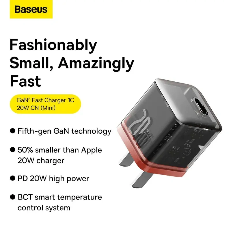 "Baseus GaN5 20W fast charger, compact USB C wall charger, Pakistan"