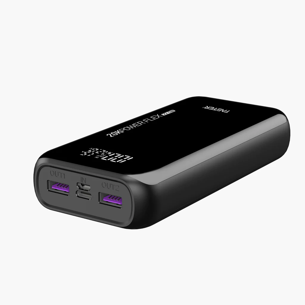 Faster PF10K 10000mAh power bank with Type-C and USB ports, portable charger