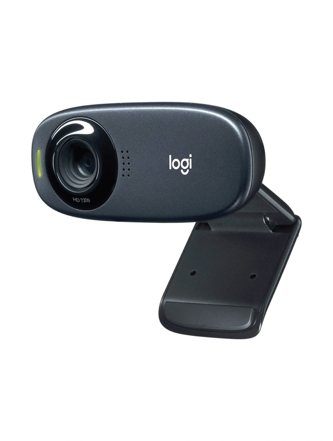 Logitech C310 HD webcam clipped to a laptop screen for video calls