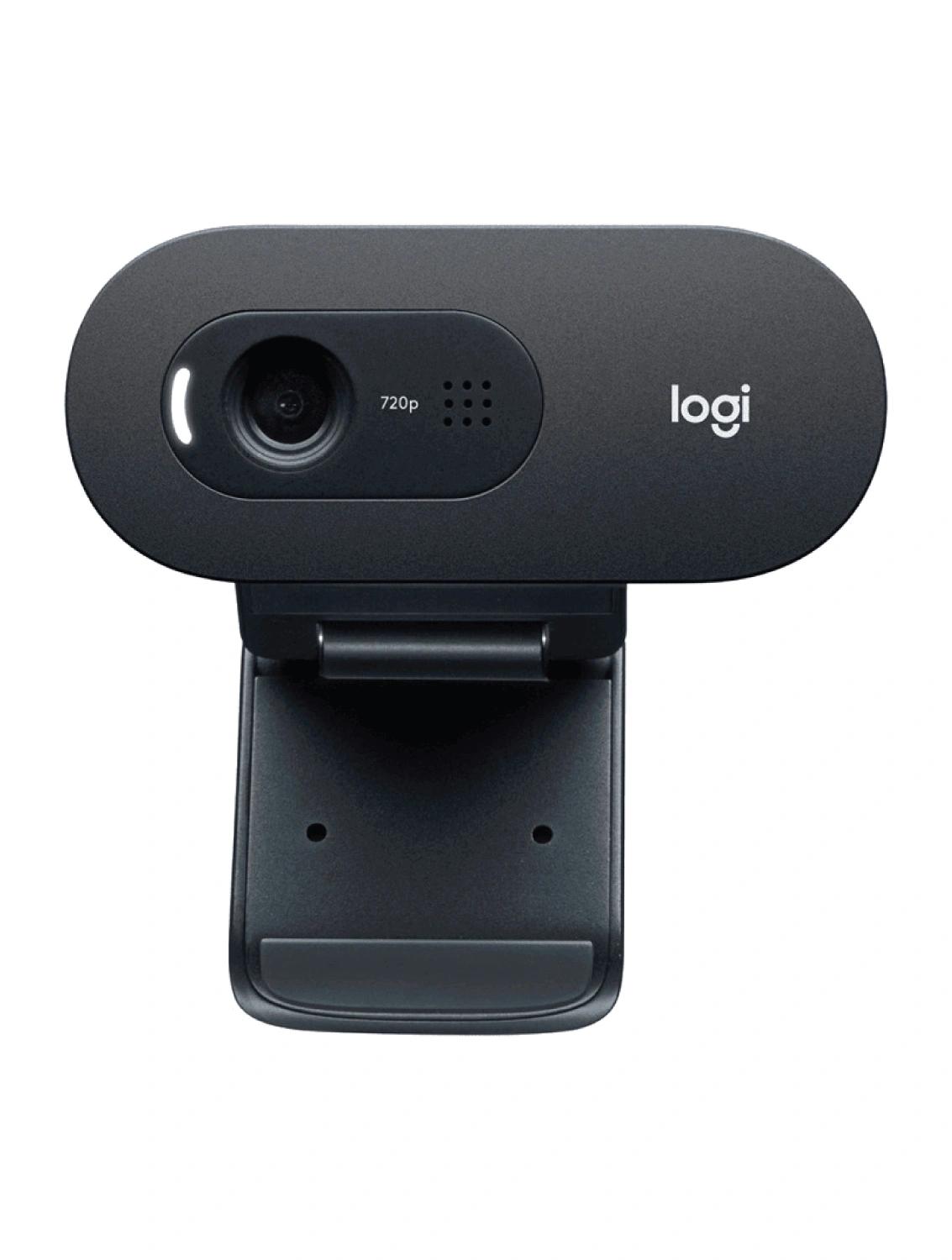 Logitech C505 webcam clipped on top of a laptop screen