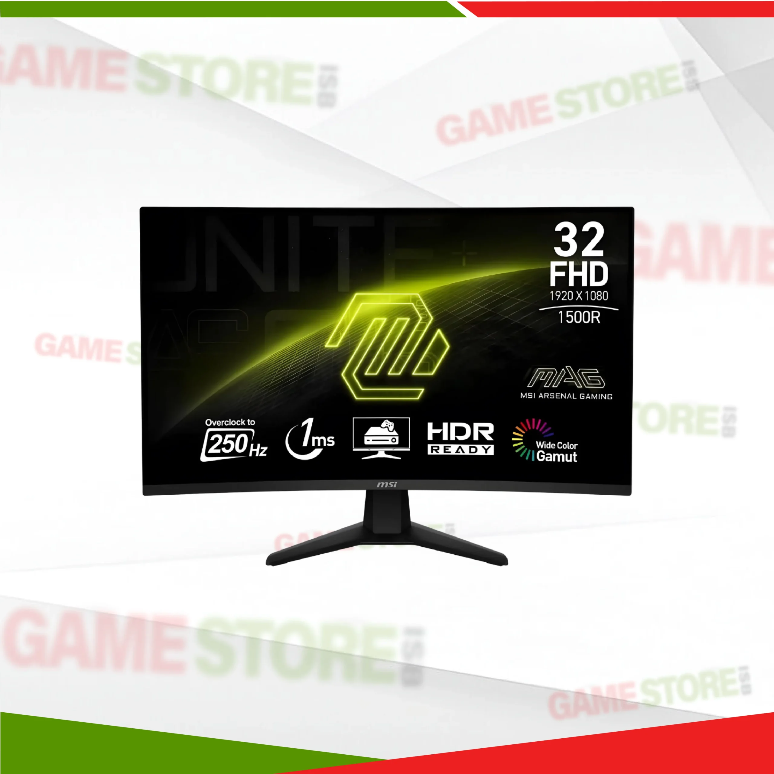 MSI MAG 32C6X gaming monitor side view showing tilt adjustment and ergonomic stand