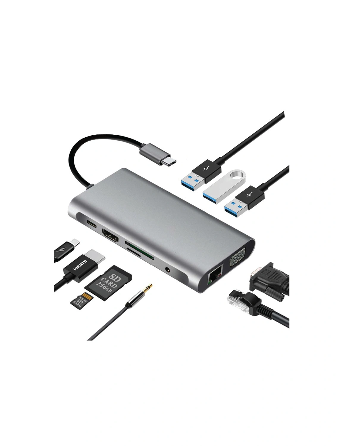 Blueendless 10-in-1 USB C Hub with HDMI VGA and Ethernet ports