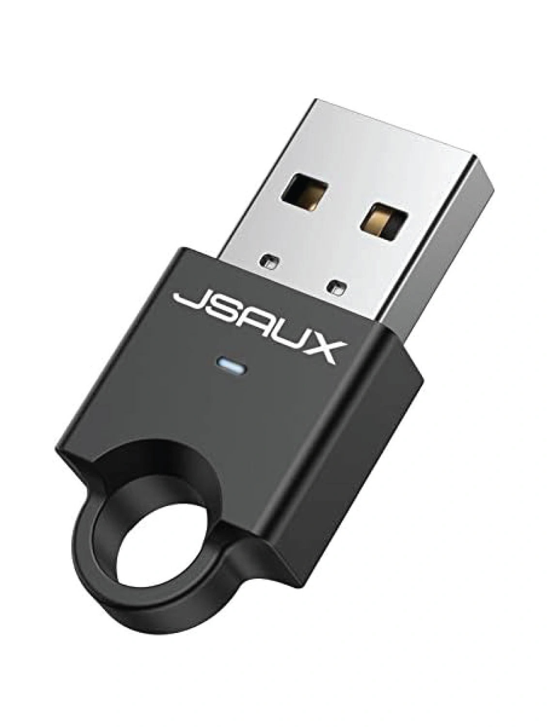 JSAUX USB Bluetooth 4.0 Adapter plugged into a laptop USB port, a USB Bluetooth dongle for PC