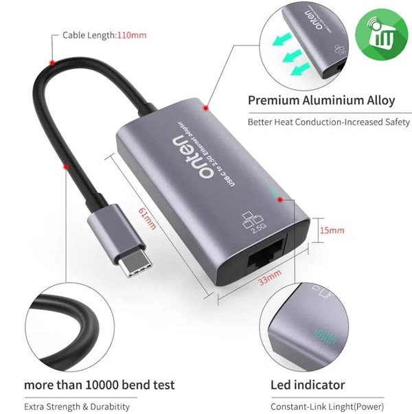 ONTEN UC602 USB C to 2.5G Ethernet adapter