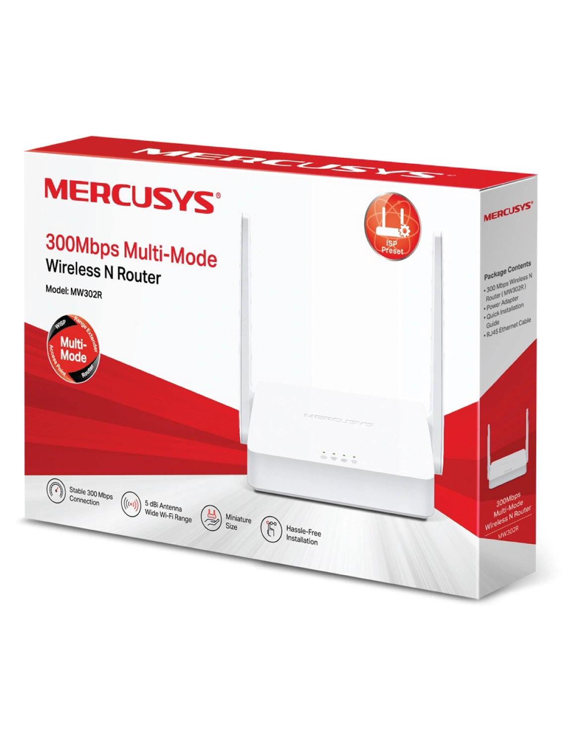 Mercusys MW302R 300Mbps router front view with two 5dBi antennas
