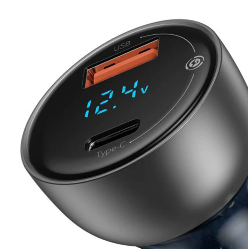 Baseus 65w dual quick car charger price in Pakistan – digital display view