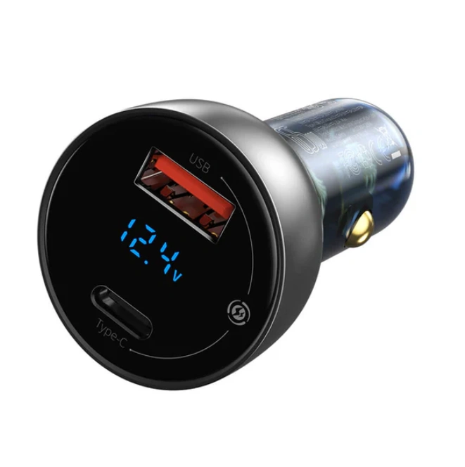 Baseus 65w dual quick car charger price in Pakistan – digital display view