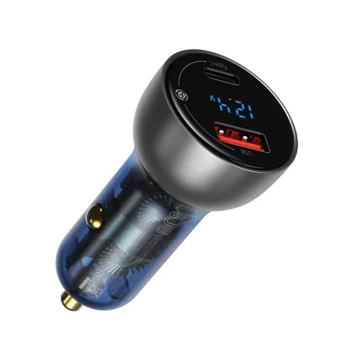 Baseus 65w dual quick car charger price in Pakistan – digital display view