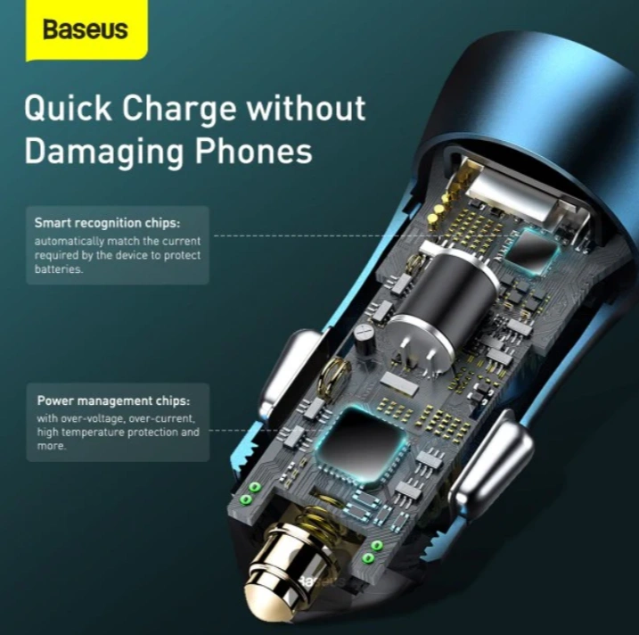 Baseus golden contactor pro 40w price in Pakistan – blue car charger