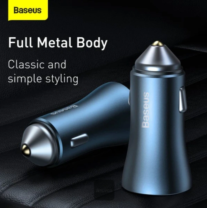 Baseus golden contactor pro 40w price in Pakistan – blue car charger