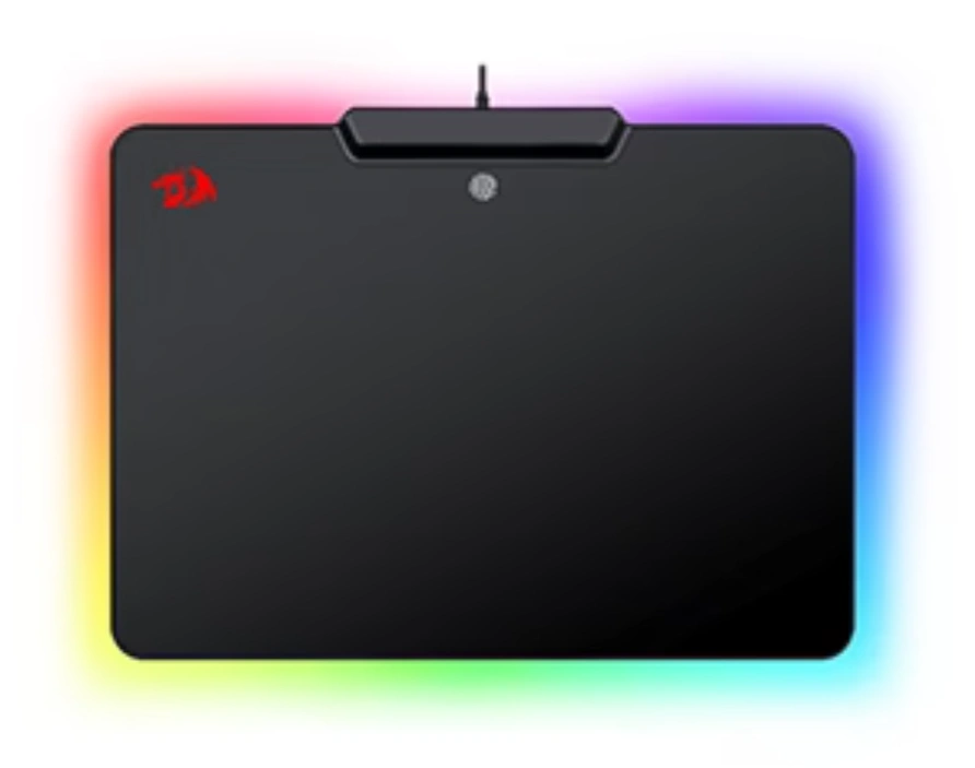 Redragon Epeius P009 RGB gaming mouse mat glowing on desk