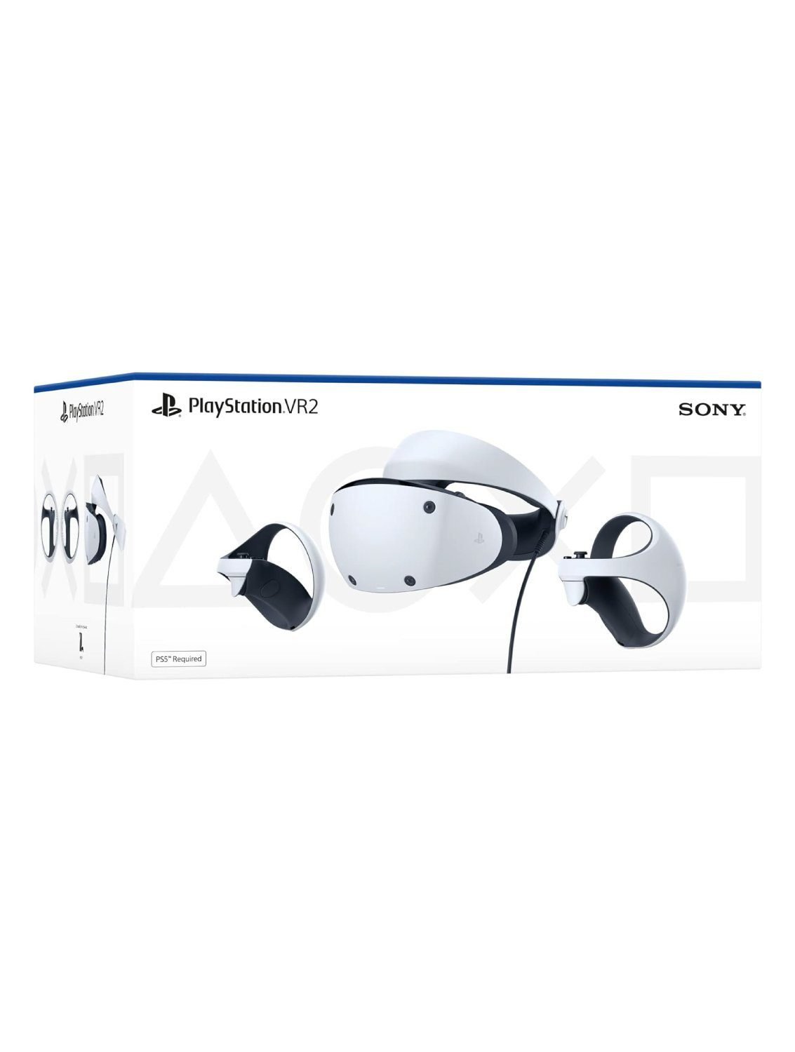 PlayStation VR2 headset with PS VR2 Sense controllers on a white background, the best PlayStation Virtual Reality accessory for PS5
