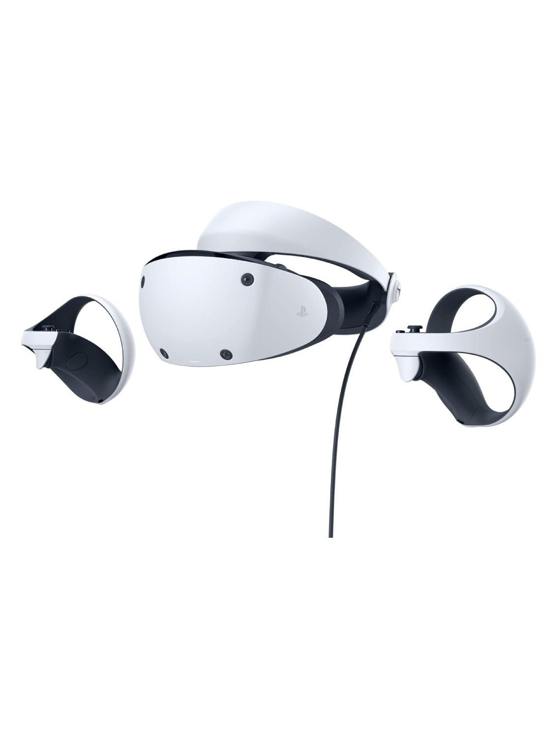 PlayStation VR2 headset with PS VR2 Sense controllers on a white background, the best PlayStation Virtual Reality accessory for PS5