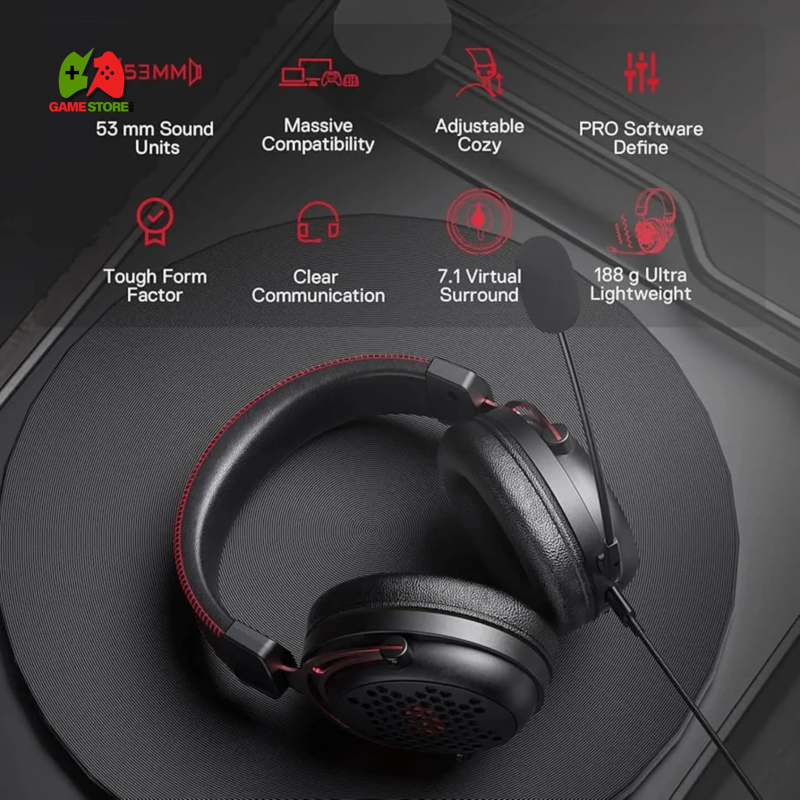Redragon H386 Diomedes Wired Gaming Headset with 7.1 Surround Sound, 53mm Drivers, Detachable Microphone – Compatible with PC, Xbox, PS4, Switch