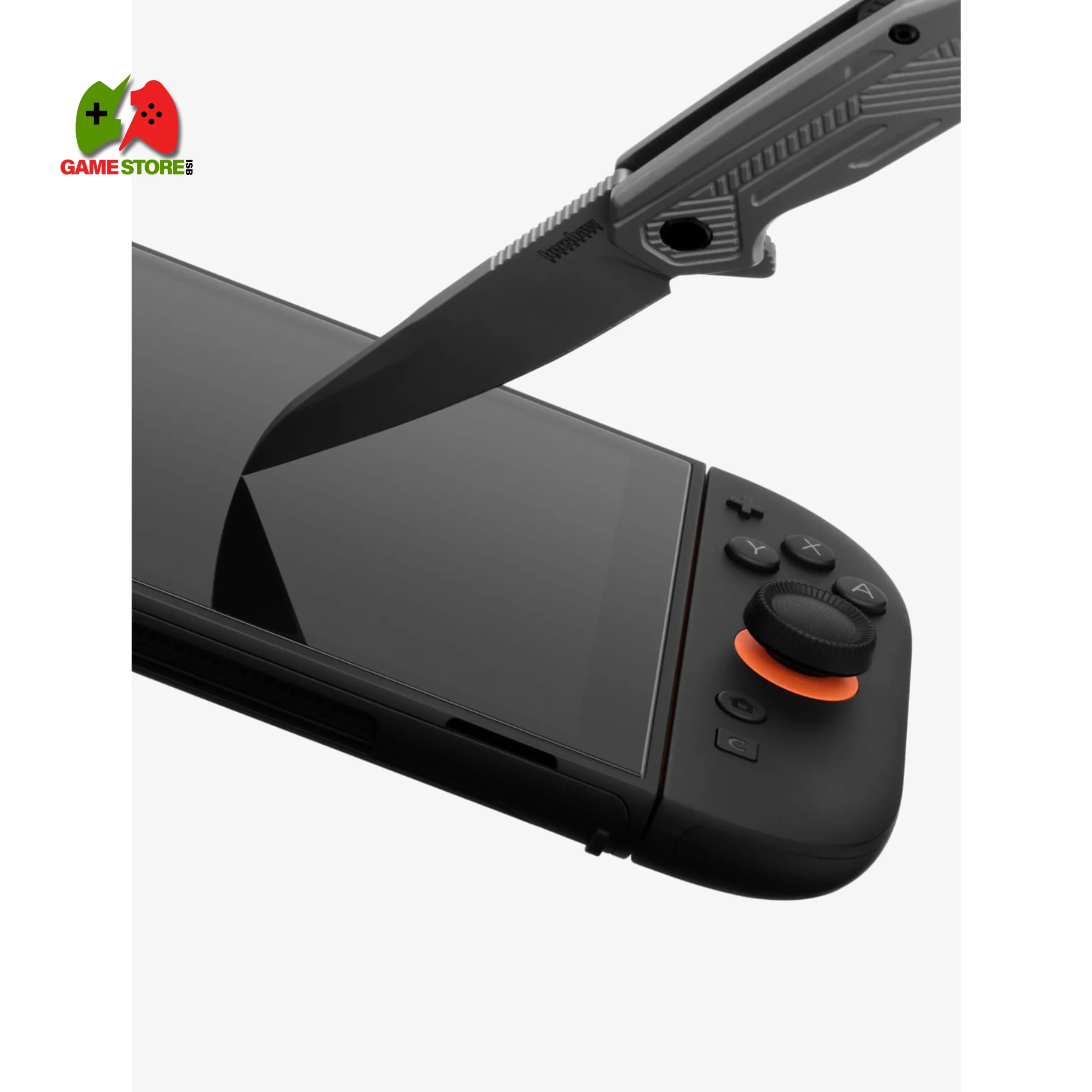 “NEW’C Nintendo Switch tempered glass protector aligned on Switch screen.”