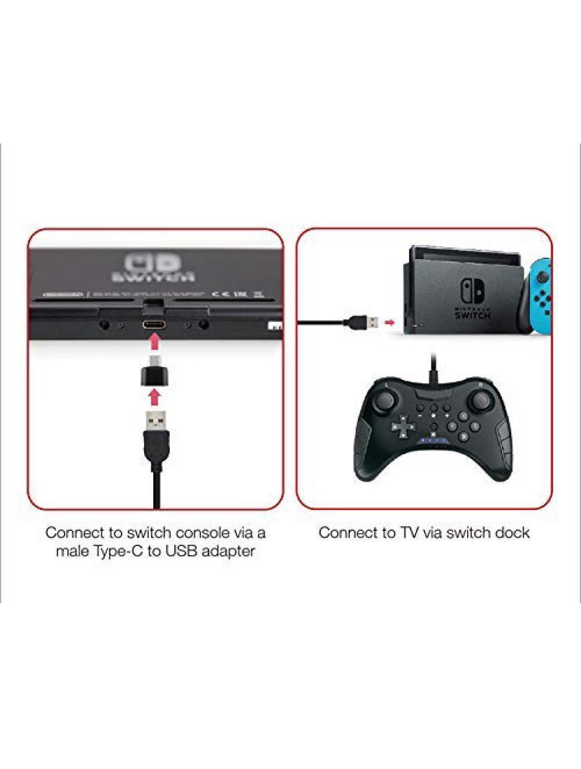 Nintendo Switch controller Sameo Pro back view USB cable