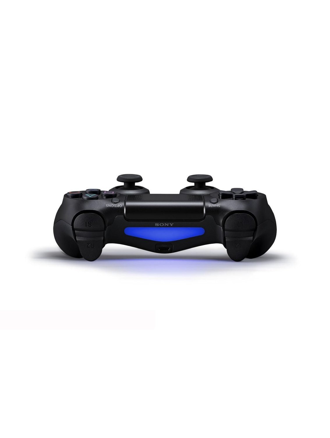 PS4 controller original Jet Black showing light bar and triggers