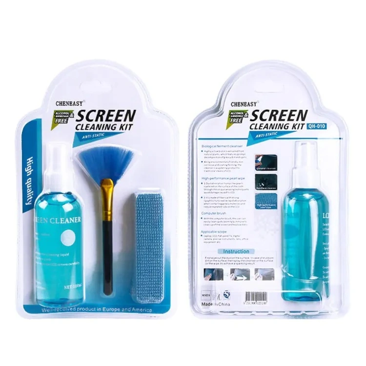 Cheneasy 3 in 1 screen cleaning kit with cloth, brush, and cleaning liquid