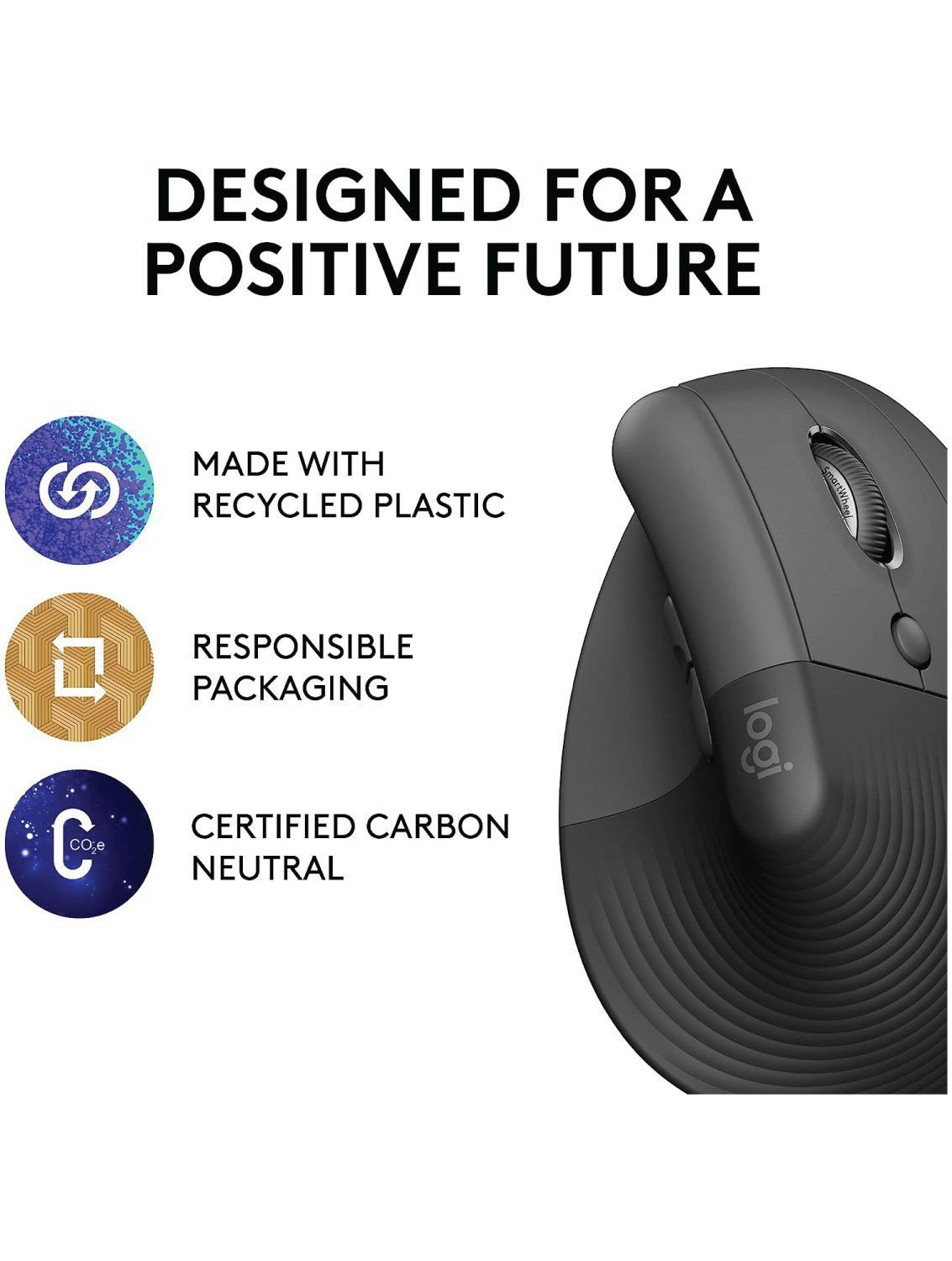 Logitech Lift vertical ergonomic wireless mouse in graphite