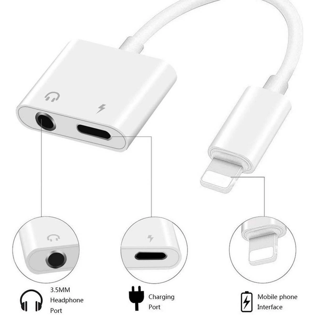 Lightning to 3.5mm Adapter MH030 with headphone jack and Lightning charging port