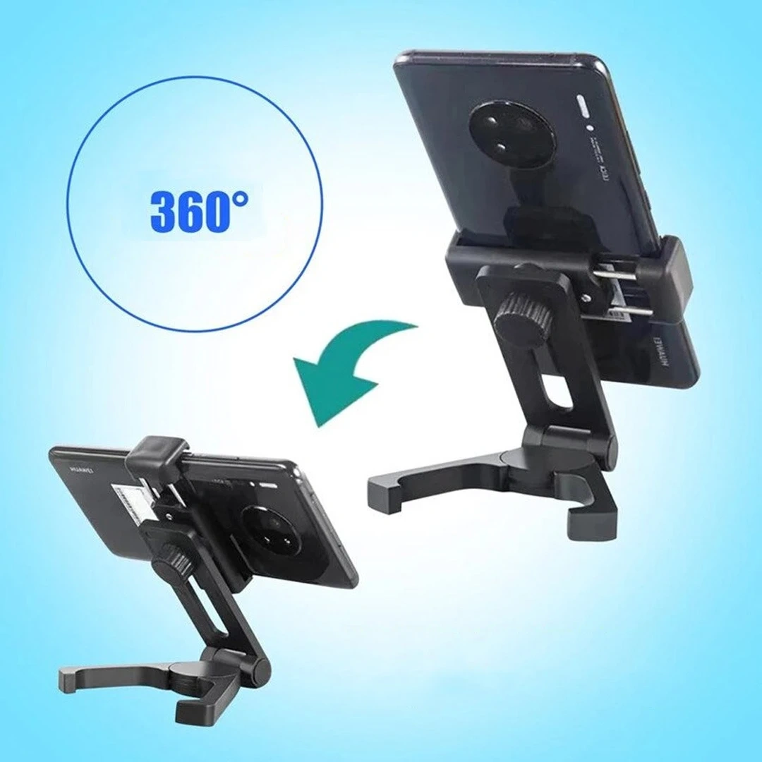 Foldable 6.5 inch mobile phone stand holding a phone on a desk