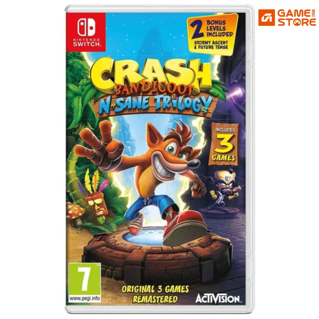 Crash Bandicoot N Sane Trilogy Nintendo Switch game box showing Crash Bandicoot running through a jungle temple
