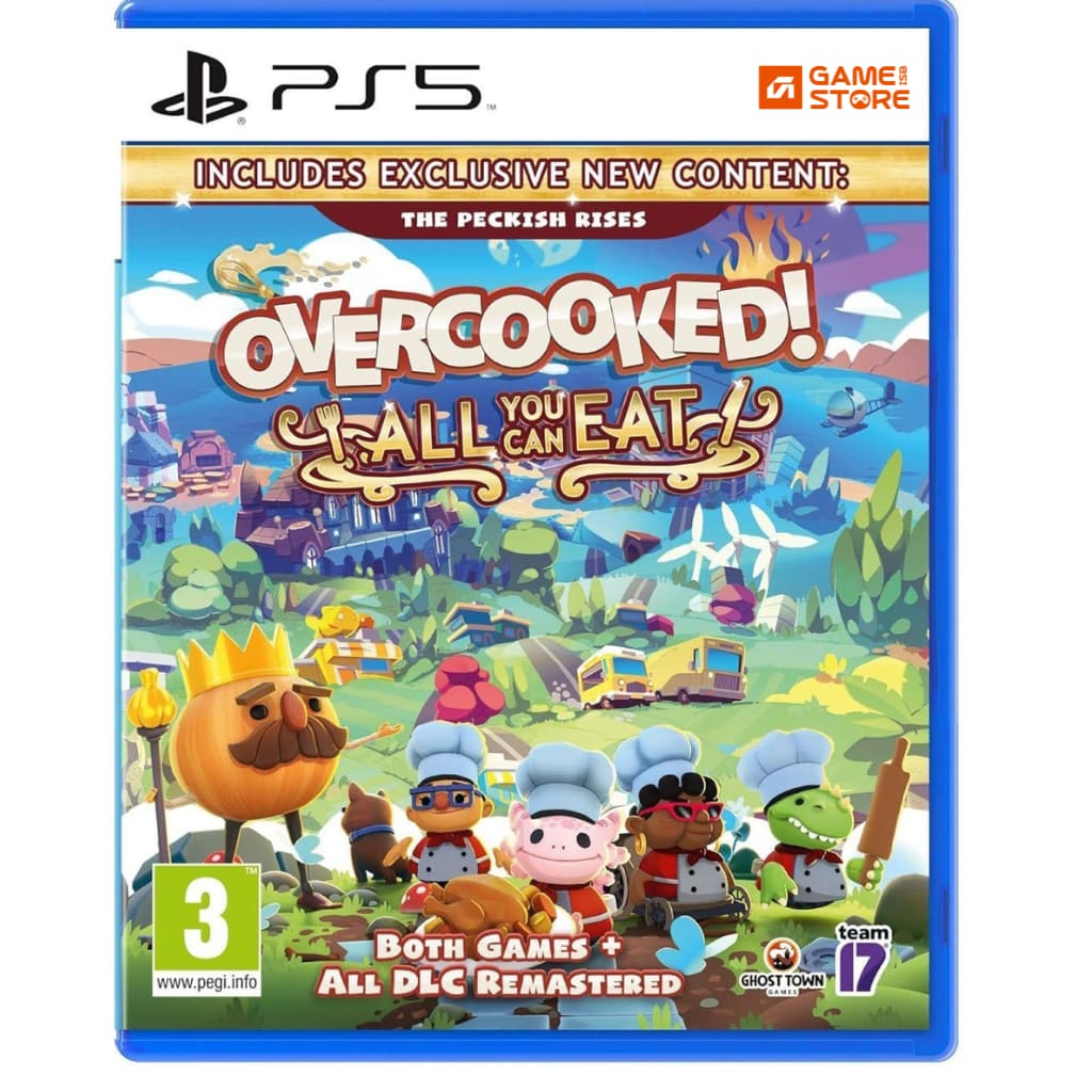 Overcooked All You Can Eat PS5 game cover showing cartoon chefs cooking in a chaotic kitchen - Overcooked PS5 Cooking Party Game for Kids